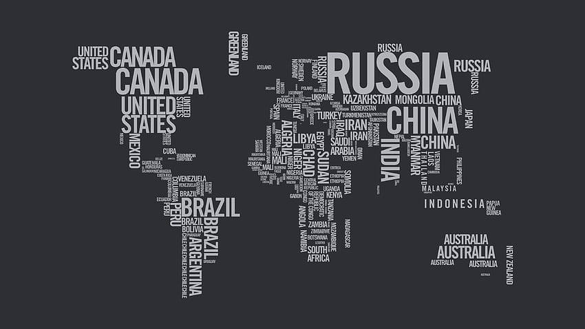 Tipografia della mappa del mondo, tipografia scura Sfondo HD