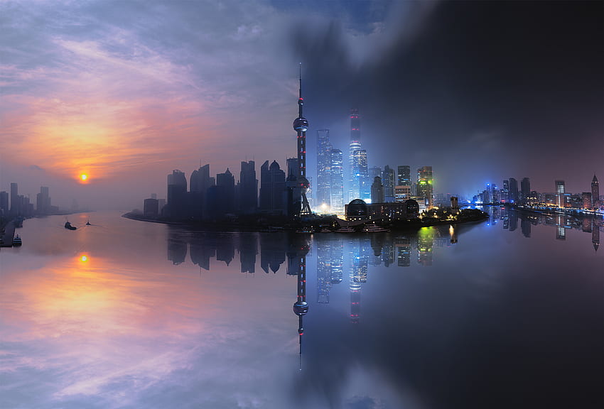 City, buildings, reflections, shanghai HD wallpaper