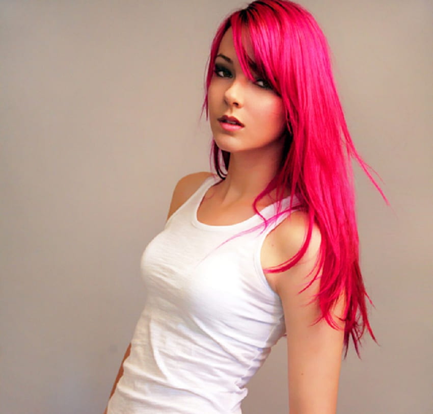 Pretty in Pink, model, face, beautiful, redhead, female HD wallpaper
