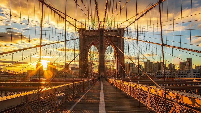 มหานครนิวยอร์ก สหรัฐอเมริกา สะพานบรูคลิน พระอาทิตย์ขึ้นยามเช้า และ วอลล์เปเปอร์ HD