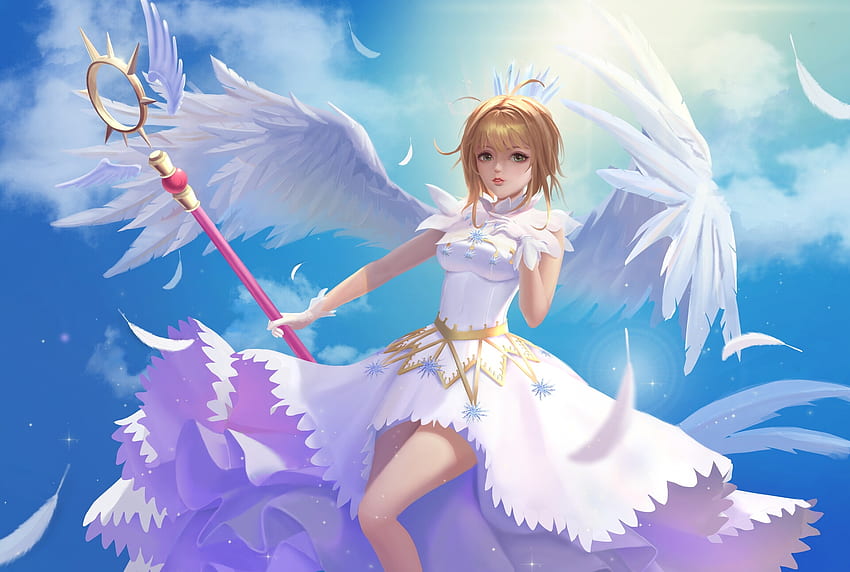 Girl anime blue pink wings HD wallpapers | Pxfuel