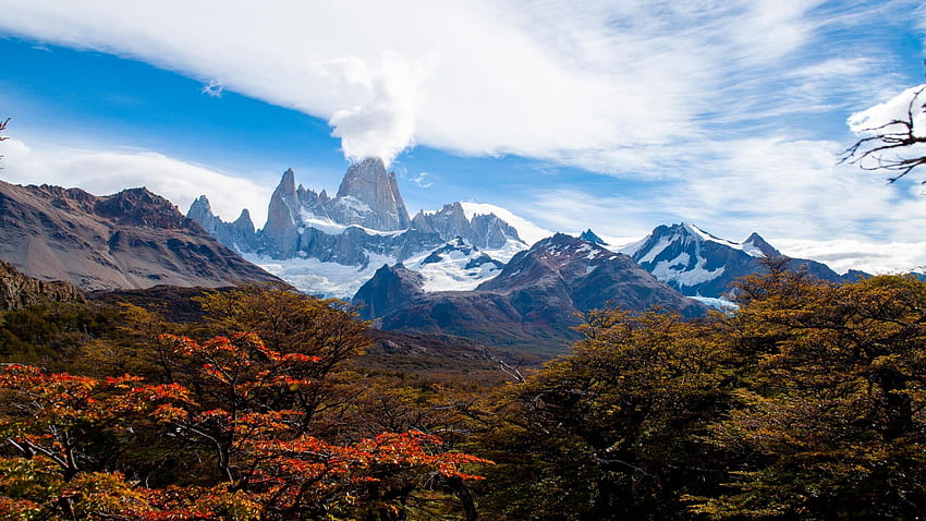 Cloud forming off the top of Fitz Roy, Argentina, rocks, peaks, fog, landscape, clouds, sky HD wallpaper