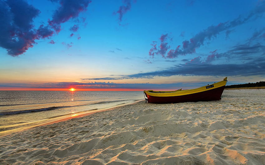Natur, Sonnenuntergang, Sand, Ufer, Bank, Abend, Boot HD-Hintergrundbild