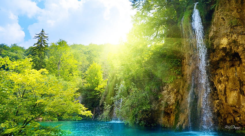 Waterfall Light, relaxing, morning, sunlight, waterfalls, spring ...
