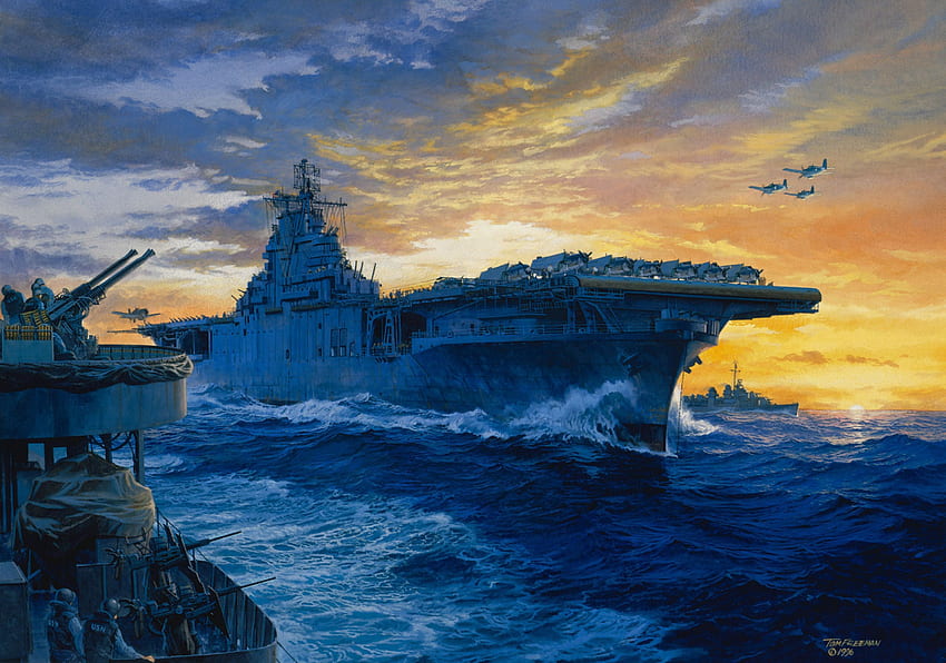 aircraft, Carrier, On, Station, Painting, Navy, Art, Navy HD wallpaper