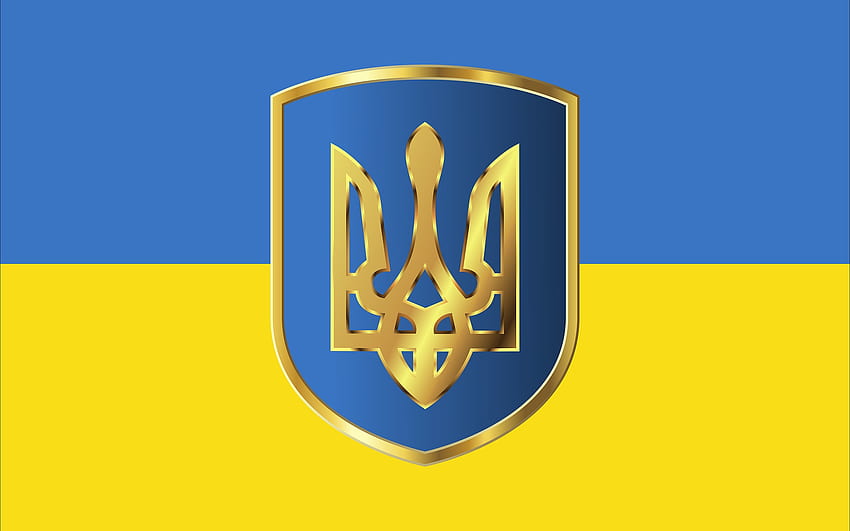 Glory to Ukraine, coat of arms, Ukraine, flag, yellow, blue HD wallpaper