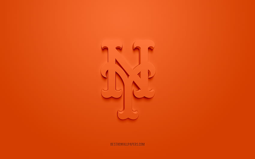 ニューヨーク・メッツのエンブレム、クリエイティブな3Dロゴ、オレンジ色の背景、アメリカの野球クラブ、MLB、ニューヨーク、アメリカ、ニューヨーク・メッツ、野球、ニューヨーク・メッツの記章 高画質の壁紙