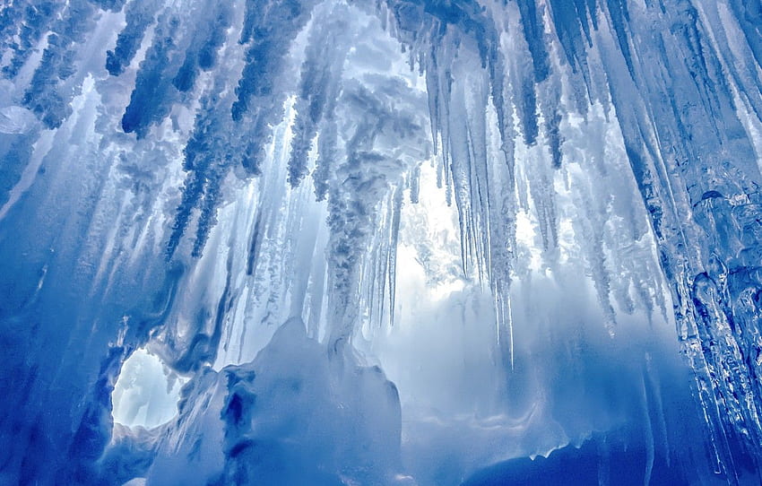 Höhle, Gletscher, blaue Eiszapfen für , Abschnitt природа - HD-Hintergrundbild