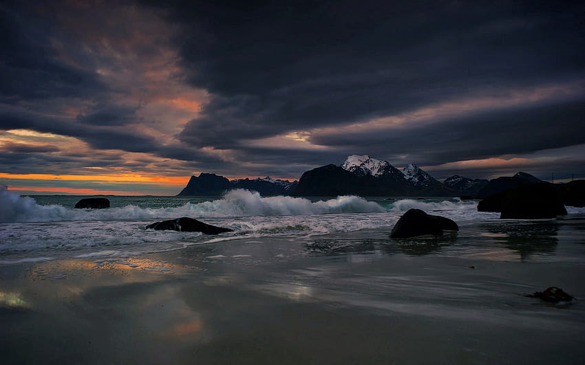 Natur, Wasser, Steine, Meer, Gischt, Abend, Brandung HD-Hintergrundbild