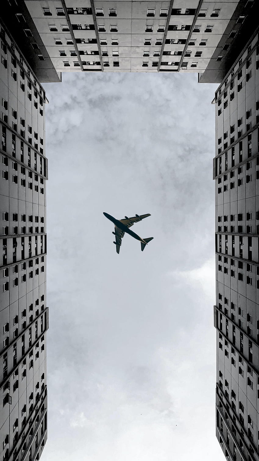 Clouds, Building, , , Grey, Airplane, Plane, Bottom View HD phone wallpaper