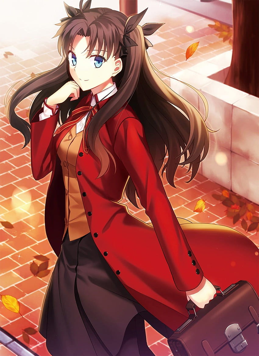 Kırmızı ve Kahverengi Üst Anime Giyen Kız .teahub.io, Rin Tohsaka HD telefon duvar kağıdı