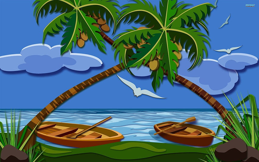 Vector Coconut Trees px, Cartoon Tree HD wallpaper