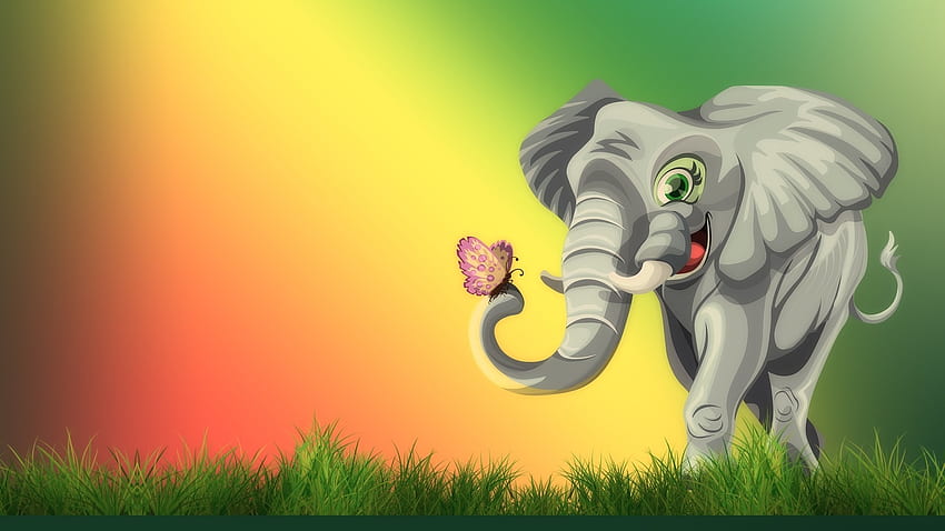 Happy elephant, abstract, butterfly, fantasy, elephant HD wallpaper
