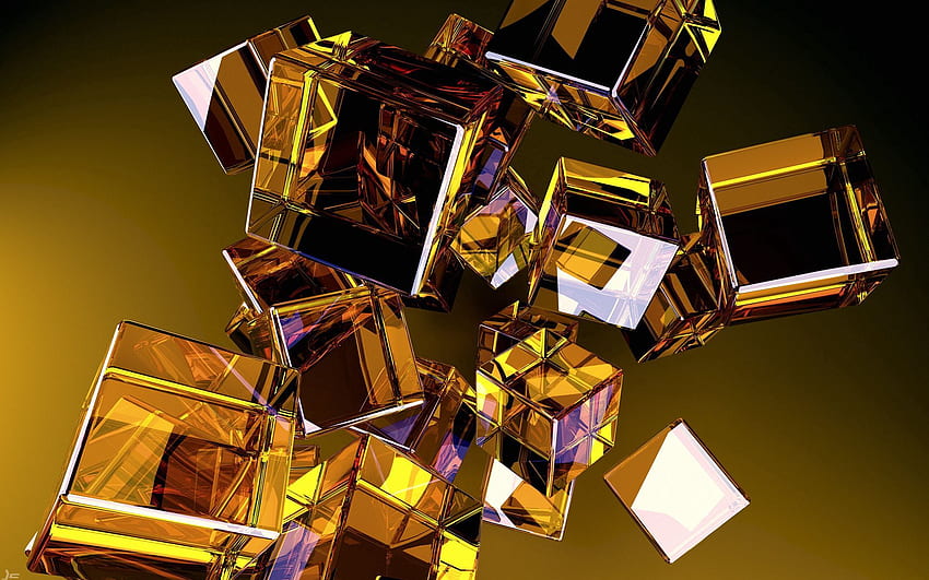 Abstrakt, Gold, Form, Flug, Glas, Würfel HD-Hintergrundbild