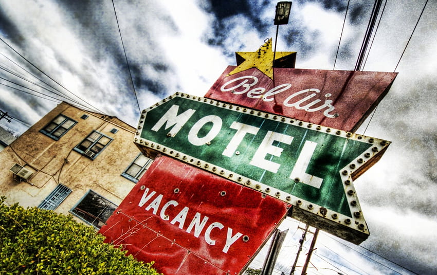 vacancy at the bel air motel r, sky, r, motel, sign HD wallpaper