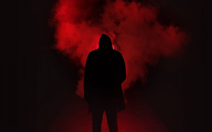 smoke, hood, silhouette, dark, red, black HD wallpaper