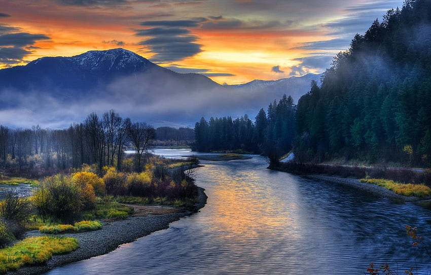 sunset, nature, river, Sunrise, Idaho, Swan Valley HD wallpaper