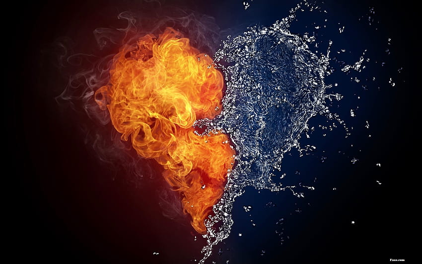 Fire and Water in the Shape of Love Heart - - Faxo HD wallpaper