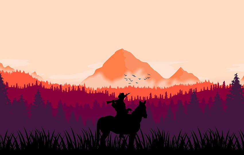 forest, horse, cowboy, rifle, Wild Western HD wallpaper