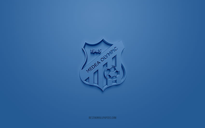 Olympique de Medea, creative 3D logo, blue background, Algerian football club, Ligue Professionnelle 1, Medea, Algeria, 3d art, football, Olympique de Medea 3d logo HD wallpaper