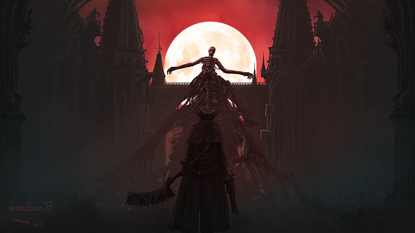 Bloodborne, Squelette, Le chasseur, Lune, Manteau, Illustration - Résolution :, Bloodborne Hunter Fond d'écran HD