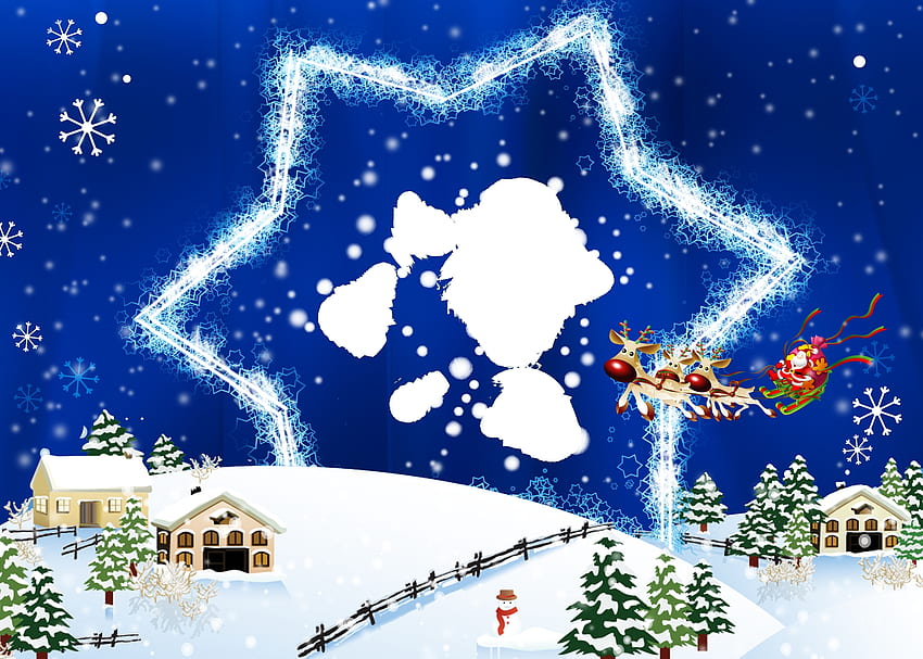 Feiertage, Neujahr, Weihnachtsmann, Hirsche, Weihnachten, Flug, Postkarte, Stern, bunt, grafisch HD-Hintergrundbild
