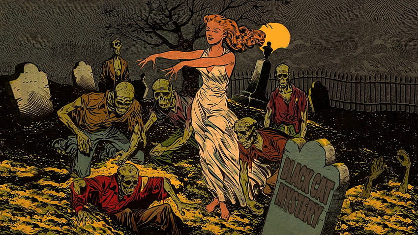 Noc zombie. Komiks, Kocie tajemnice, Horror, Vintage Horror Komiks Tapeta HD