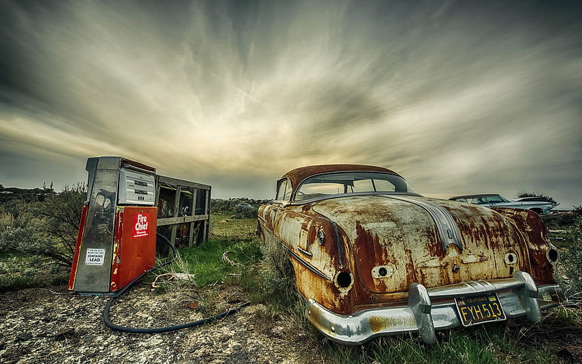Vintage brown vehicle, wreck, car, R, abandoned, mode of transportation • For You For & Mobile HD wallpaper