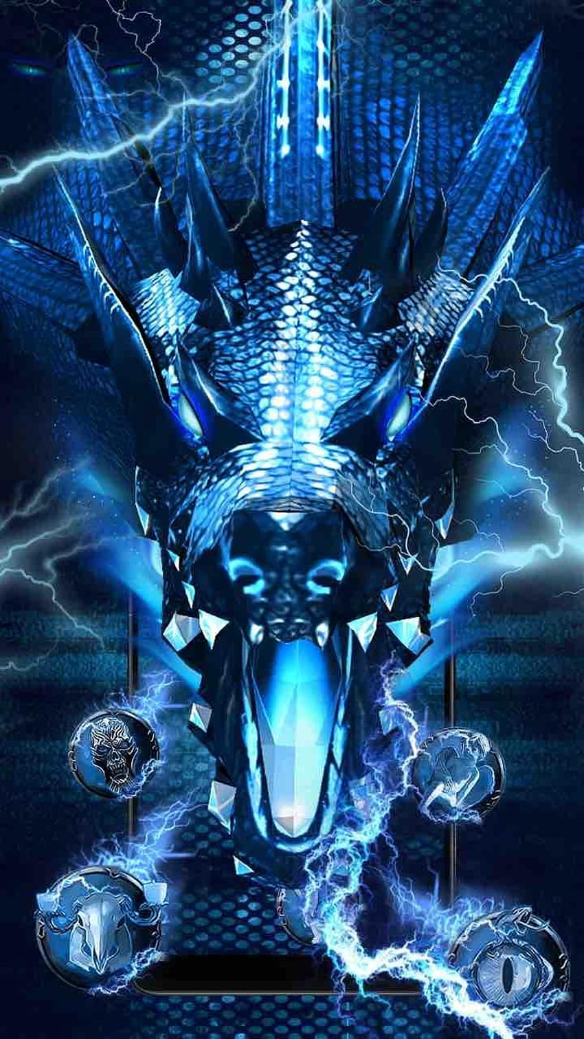 Motyw 3D Blue Fire Ice Dragon Thunder dla Androida, Cool Blue Fire Dragon Tapeta na telefon HD
