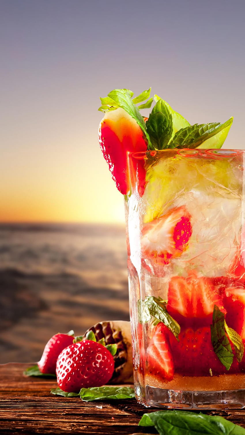 Tropical Strawberry Cocktail Beach Mint Android, Drinks HD phone wallpaper
