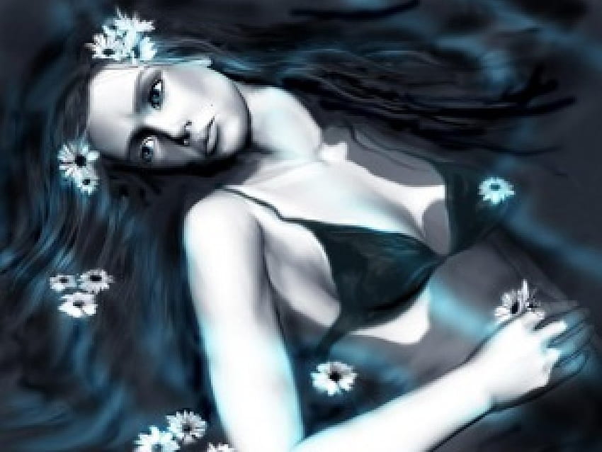 Mermaid, flowers, abstract, fantasy HD wallpaper