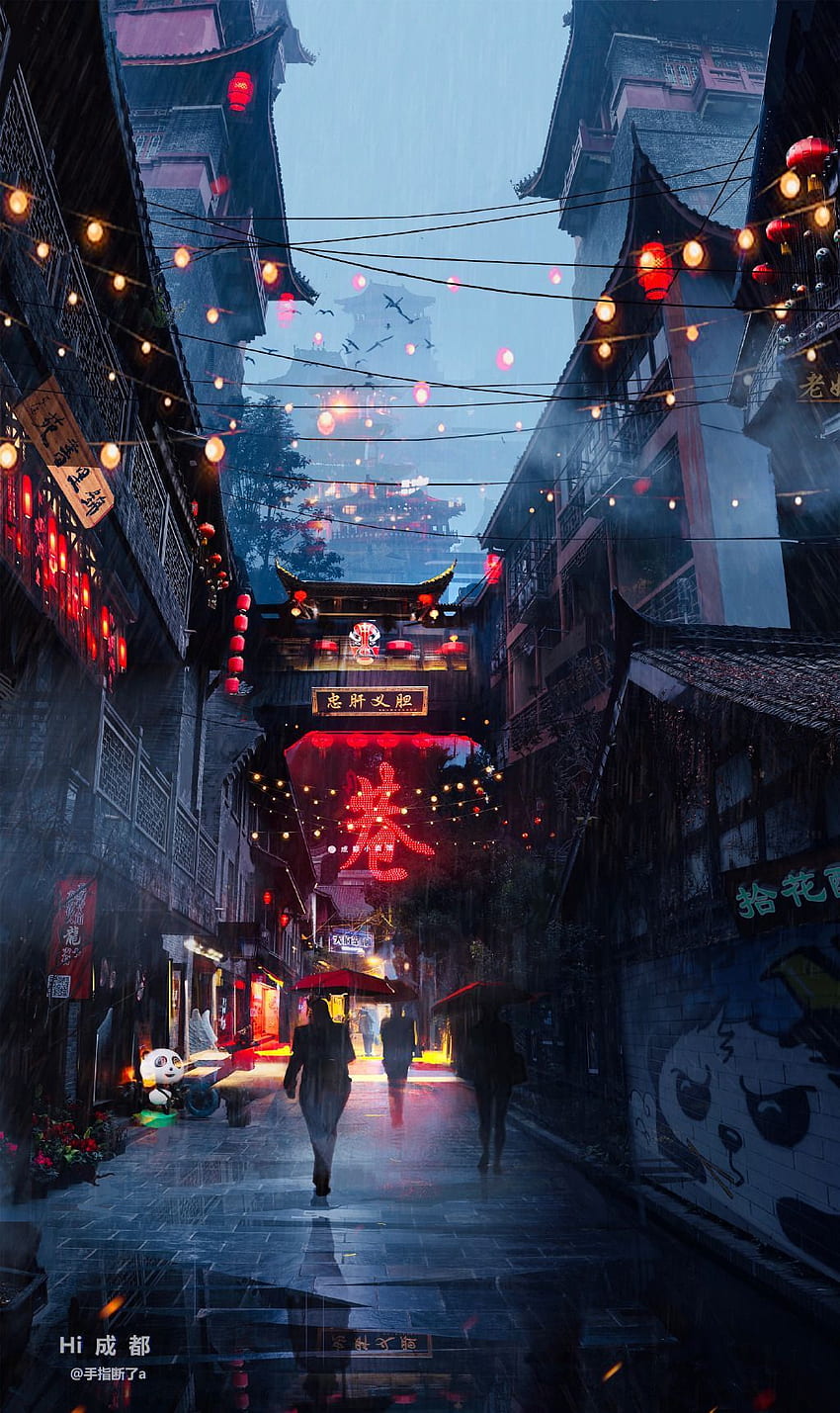 Vue de la ville chinoise du futur par 手指断了a. principalement inspiré de Chengdu. Paysage d'anime, Paysage d'anime , Paysage , China Street Fond d'écran de téléphone HD