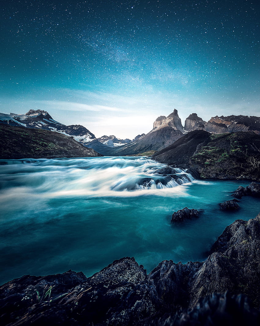 Alam, Bebatuan, Danau, Air Terjun, Taman Nasional, Chili, Torres Del Paine, Torres Del Pine wallpaper ponsel HD