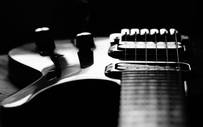 gitar listrik, monokrom, hitam dan putih, gitar, bermain gitar, latar belakang gitar Wallpaper HD