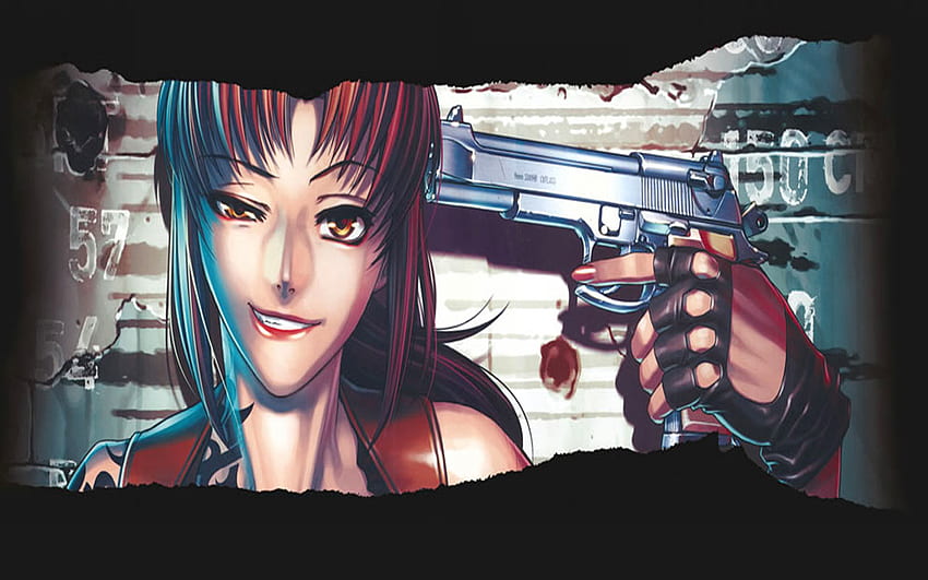 Point Head OOP!, anime girl, point head, revy, lagoa negra, arma, sangue papel de parede HD