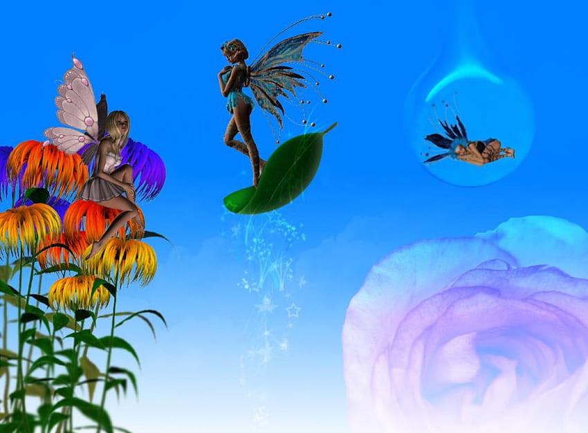 Fairies, fairy, flowers, abstract, fantasy HD wallpaper