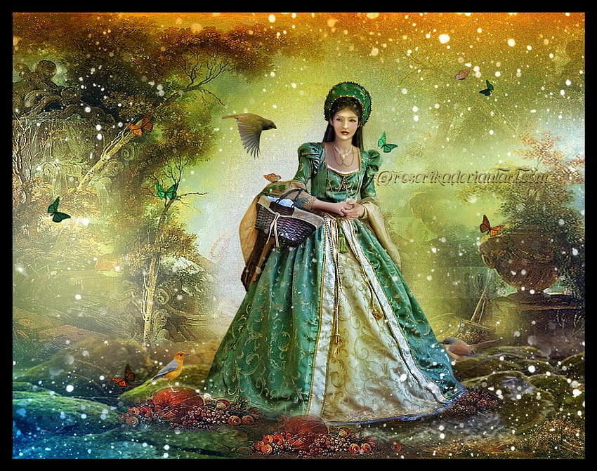 Princess Of Garden, garden, lady, princess, fantasy HD wallpaper