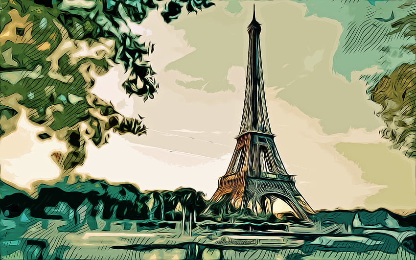 Eiffel Tower, , vector art, Eiffel Tower drawing, creative art, Eiffel Tower art, vector drawing, abstract Paris cityscape, Paris, France, Paris drawing วอลล์เปเปอร์ HD