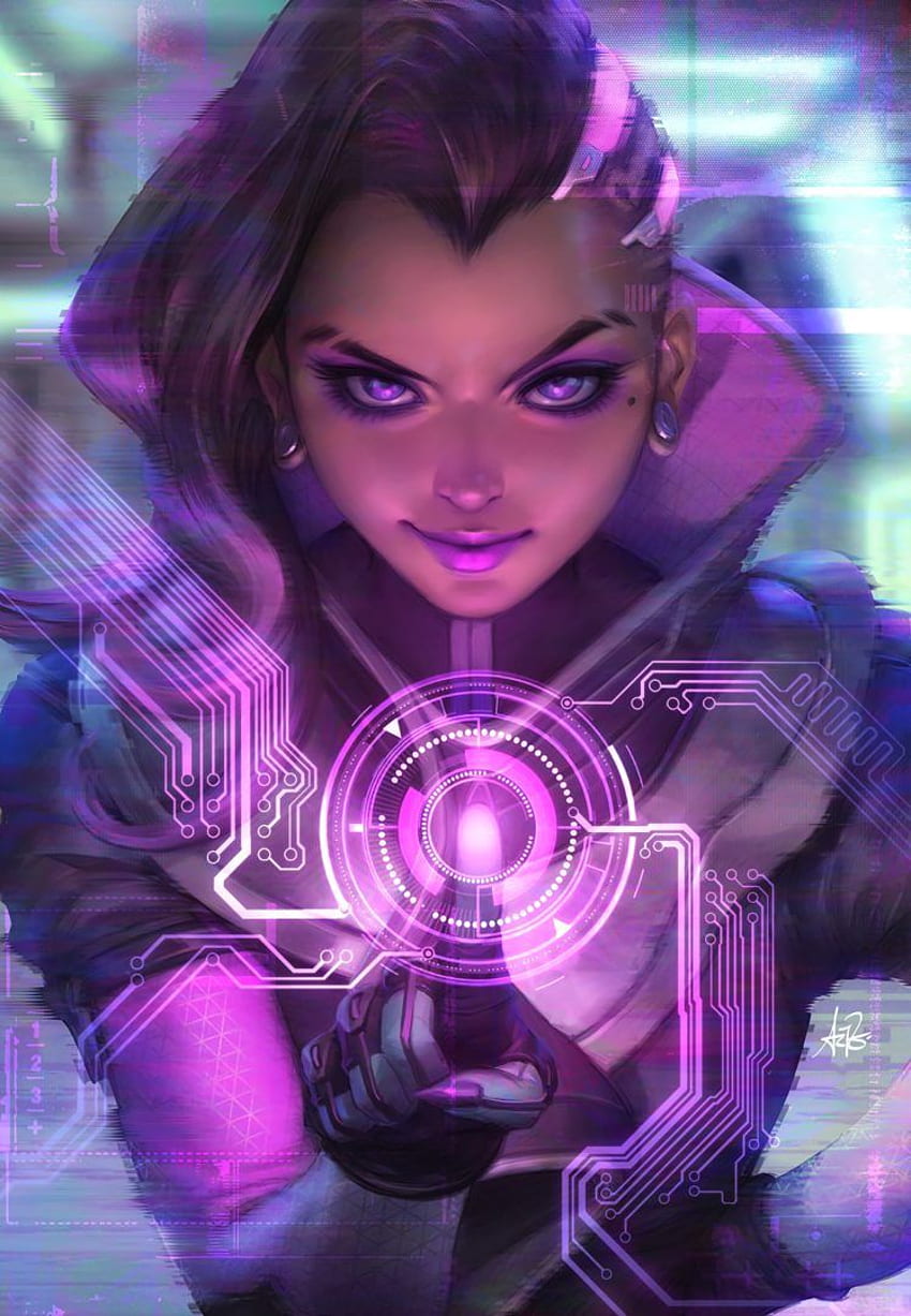 long hair, Purple eyes, Overwatch, Sombra, Sombra (Overwatch), Hacking, Hackers / and Mobile & HD phone wallpaper