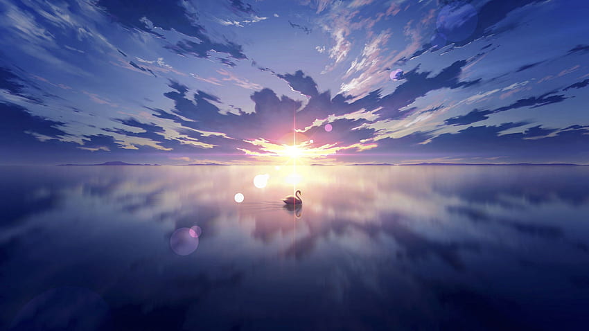Anime Landscape, Beyond The Clouds, Sunset, Lens Flare HD wallpaper ...