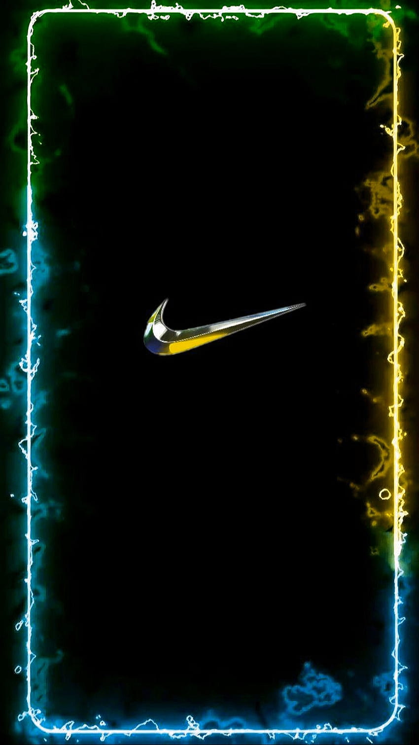 Nike, symbol, blue, sports, electric, edges, yellow, logo HD phone wallpaper