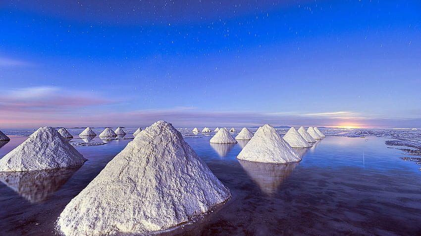 Piles of salt, Dead Sea, blue sky HD wallpaper