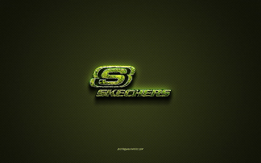 Skechers logo, green creative logo, floral art logo, Skechers emblem, green carbon fiber texture, Skechers, creative art HD wallpaper