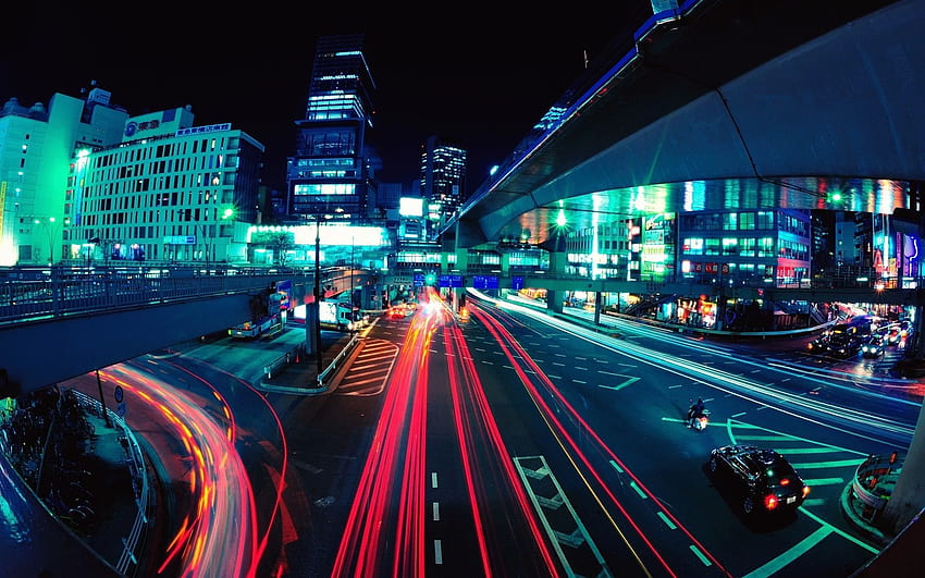 Tokio, Japonia => autostrada Światło w nocy, długi czas ekspozycji Tapeta HD