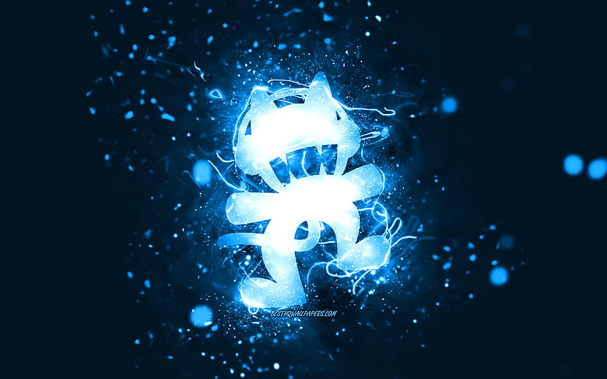Monstercat blue logo, , canadian DJs, blue neon lights, creative, blue abstract background, Monstercat logo, music stars, Monstercat HD wallpaper