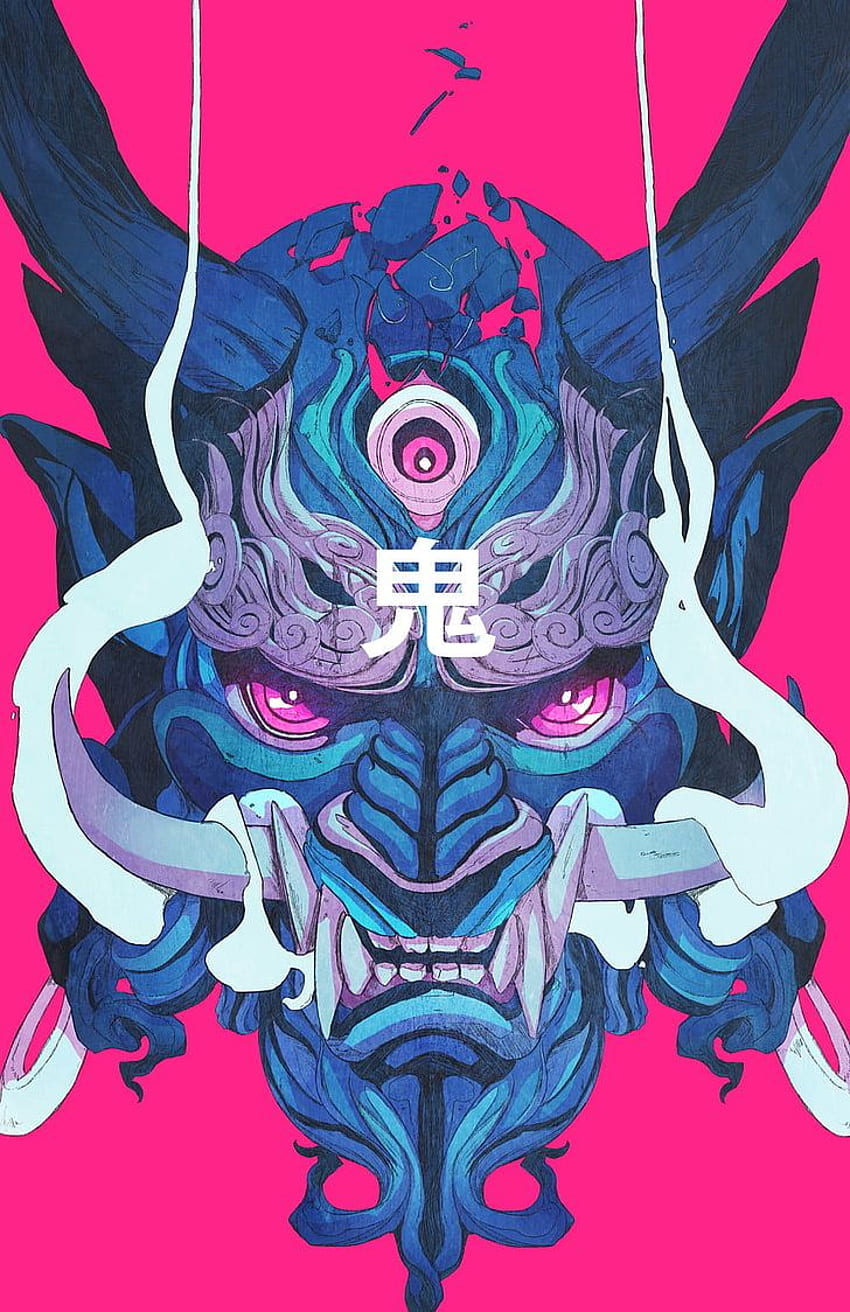 Blue And Gray Oni Mask Digital , Demon, Samurai - Japanese Oni -, Kabuki Mask HD phone wallpaper