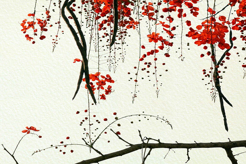 Red Blossom Mural. Hovia. Mural , Cherry blossom wall art, Flower HD wallpaper