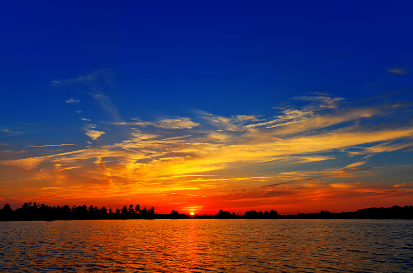 ภูมิทัศน์ ธรรมชาติ พระอาทิตย์ตก พลบค่ำ ทะเลสาบ มืด พลบค่ำ วอลล์เปเปอร์ HD