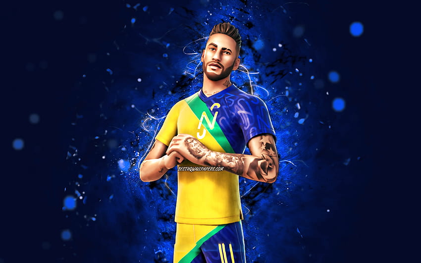 Neymar, , blue neon lights, Fortnite Battle Royale, Fortnite characters, Neymar Skin, Fortnite, Neymar Fortnite, Neymar Jr Fortnite HD wallpaper