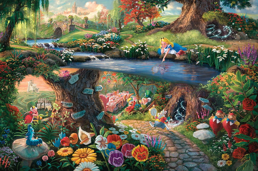 Latar Belakang Alice In Wonderland Dengan Kartun - Thomas Kinkade Disney Alice In Wonderland Wallpaper HD